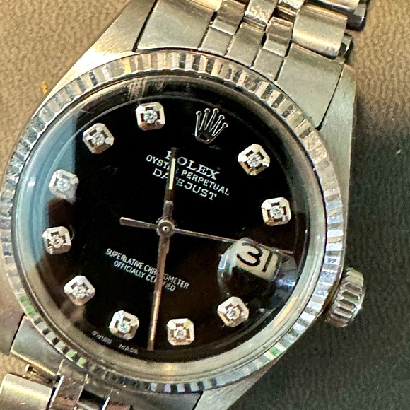 ROLEX MENS 36 mm DATEJUST WATCH STEEL BLACK DIAMOND DIAL FLUTED BEZEL - Picture 6 of 14